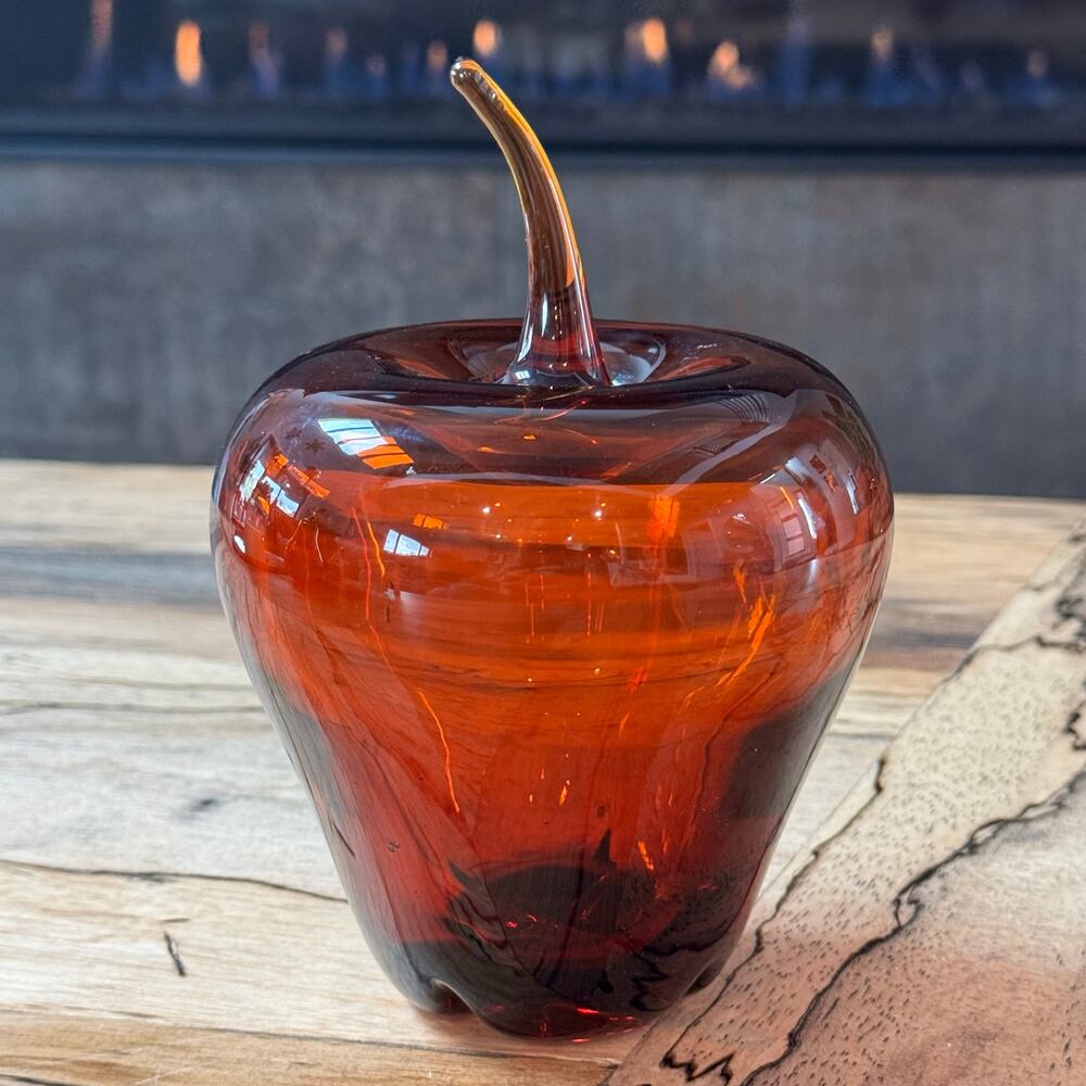 Vintage Blenko Style Glass Apple #882 Tangerine Amberina 7" Large Tall MCM